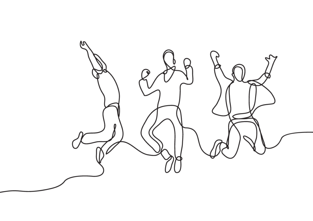 Illustration of people jumping - wellbeing at work score card