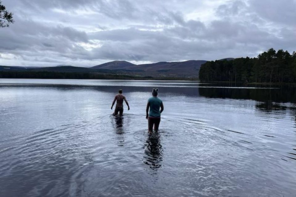 cold water therapy - leanne and antonia wading in a cold lake