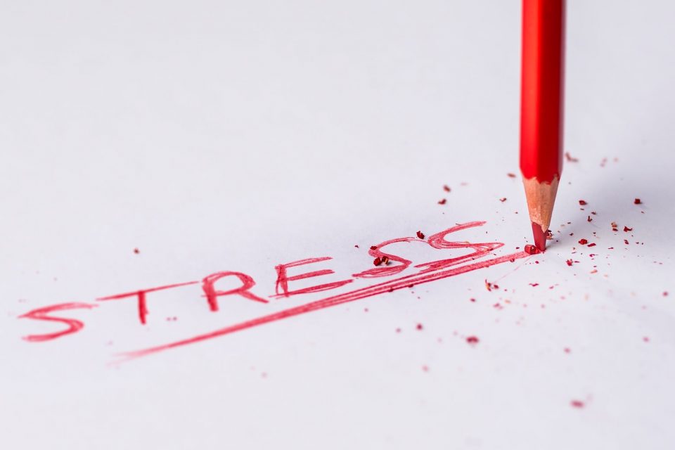 The words stress written in a red pencil
